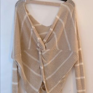Tan and white Striped Open Back Sweater